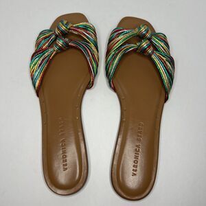 Veronica Beard Gemma Knotted Metallic Flat Sandals Size 39 Rainbow Slides